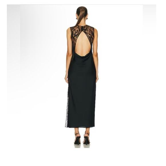 Simkhai Vea Lace Trim Open Back Gown Womens Size 10 Black Draped Satin NEW - Picture 10 of 10